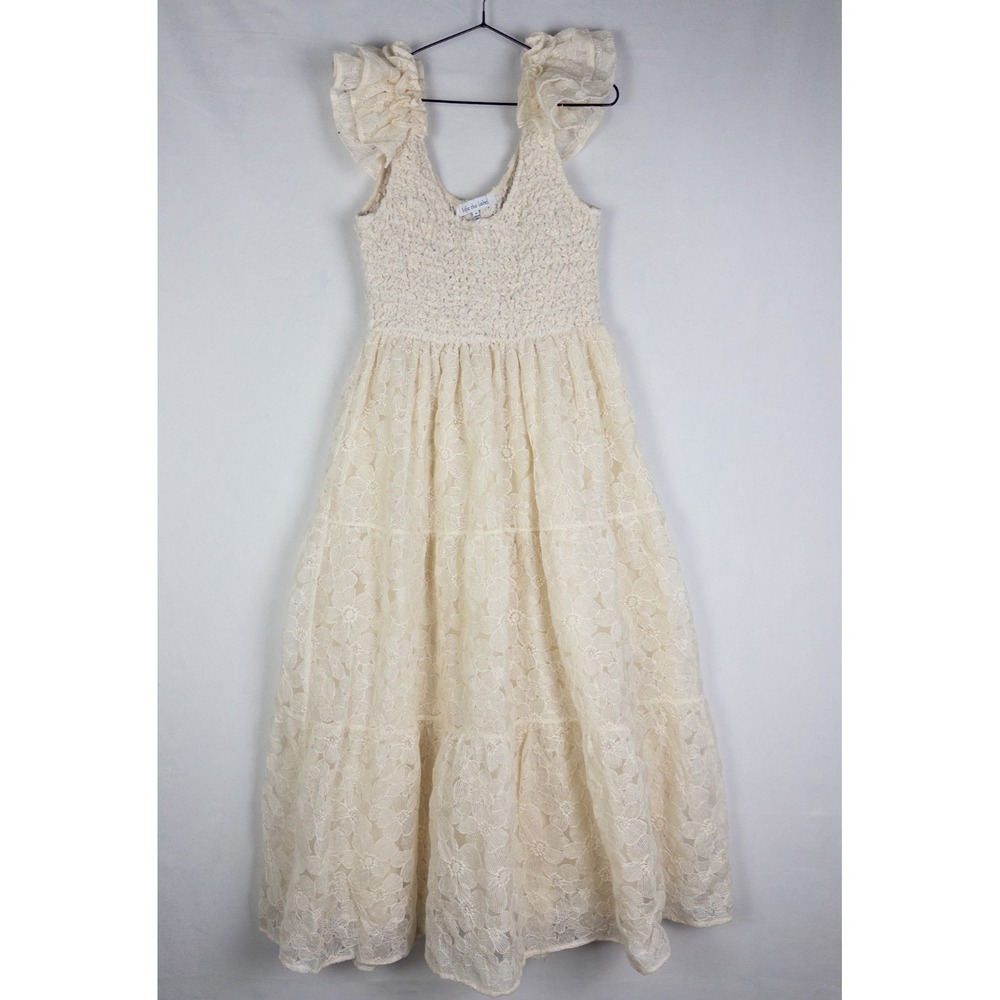 Romantic Cream Lace Maxi Dress with Ruffle Straps